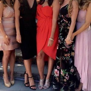 Cherry Red one strapped midi cocktail dress